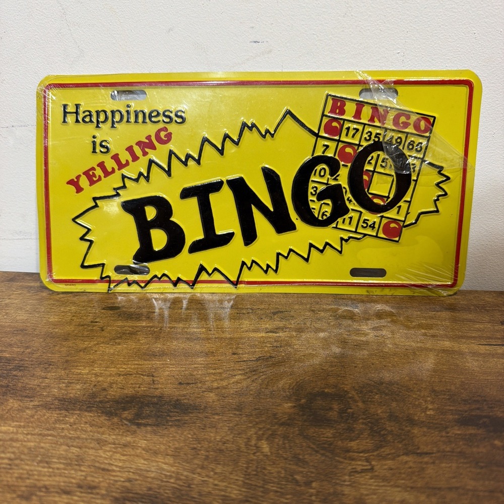 Vintage 1990's Happiness Is Yelling Bingo Booster License Plate New In Plastic